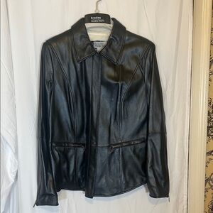 Sleek Gunmetal Leather Jacket for Women